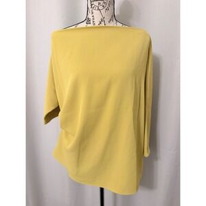 Love Bonito Mustard Yellow Boat Neck Asymmetrical Draped Top Blouse XL US 10